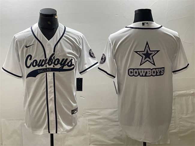 Mens Dallas Cowboys White Team Big Logo With Patch Cool Base Stitched Baseball Jersey->dallas cowboys->NFL Jersey